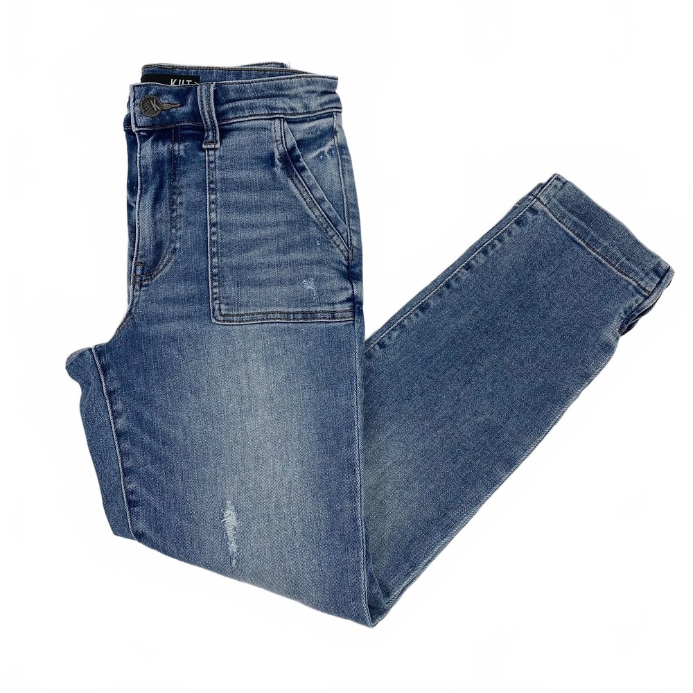 Kut from the Kloth Blue Straight Leg Jeans Reese high rise ankle | Womens 2